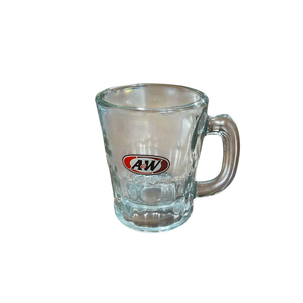 AW Root Beer Mini Glass Mug All American Food Logo Shot Glass 3.25 Inch Clear